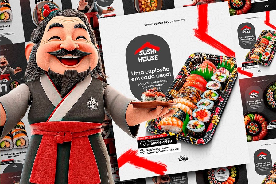 Pack Design Comida Japonesa Posts Prontos para Personalizar