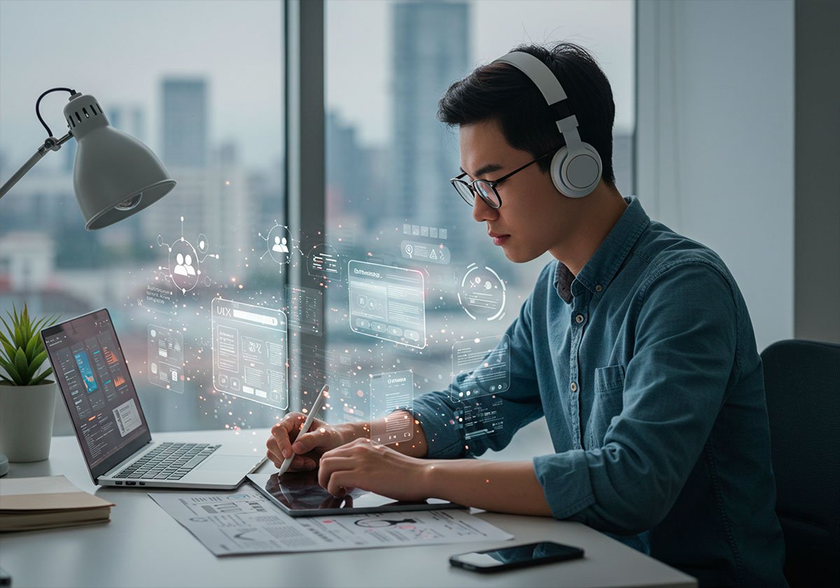 Guia para designers UI/UX sobre como integrar ferramentas de IA para otimizar o fluxo de trabalho e aumentar a produtividade. Por fabiorodriguesdesign.com